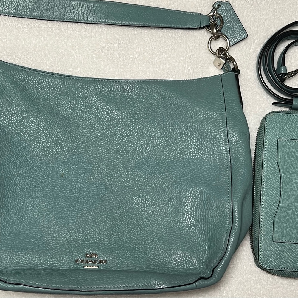 Coach Teal Leather Shoulder Bag and Wallet